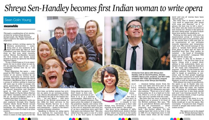 “Shreya Sen Handley becomes first Indian woman to write international opera” says top newspapers Asian Age and Deccan&nbsp;Chronicle