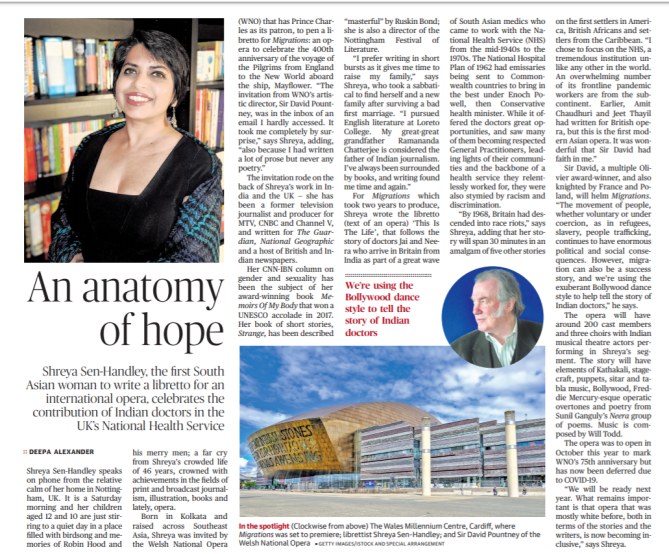 Top Indian Newspaper The Hindu features Shreya’s Welsh National Opera&nbsp;story